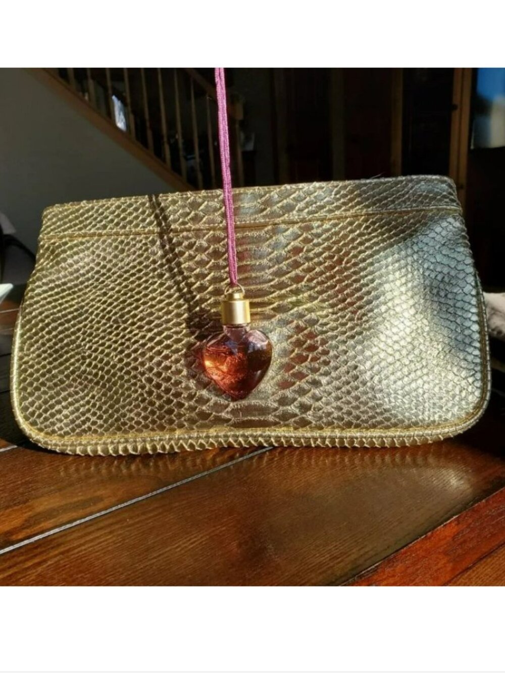 Guess GOLD Fragrance Pendant & Clutch - Necklace Purse Makeup Bag Handbag NEW